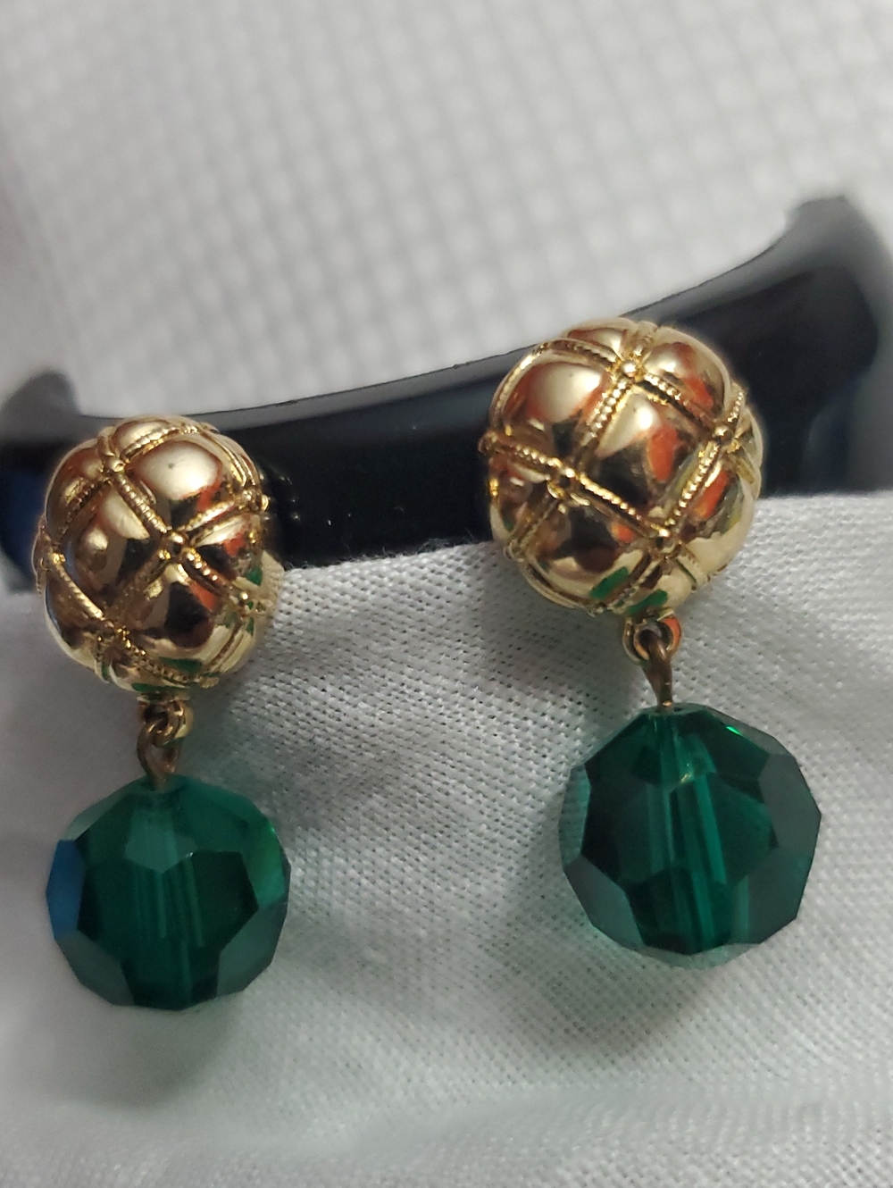 Gold-Tone Drop Earrings with Emerald Green Swarovski Crystal Beads